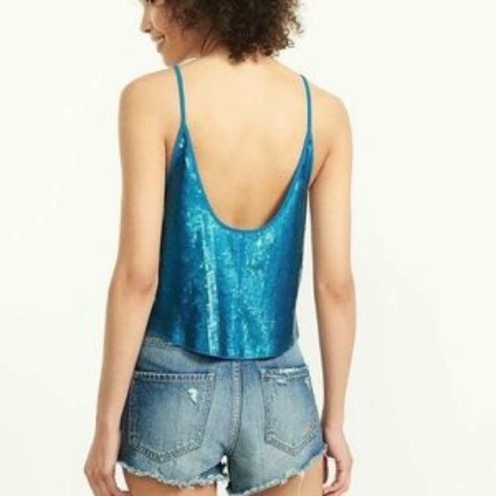 NWT Express teal blue-green sequin crop tank top - Picture 3 of 9